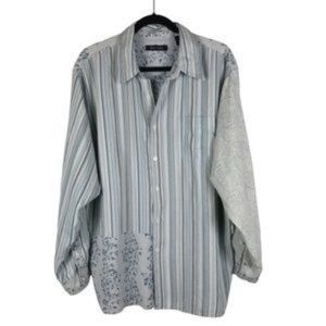 Vintage Silk Blue Floral Stripe Button Up Shirt